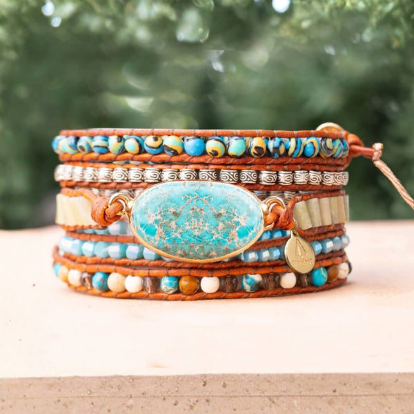 Bracelet for Women – Five-Wrap Design with Turquoise & Jasper