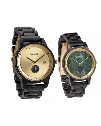 Couples Ebony Gold Couples Wooden Watch
