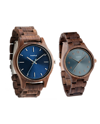 Couples Walnut Blue Couples Wooden Watch