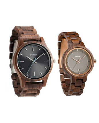 Couples Walnut Grey Couples Wooden Watch