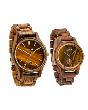 Couples Zebrawood Tiger Eye Couples Wooden Watch