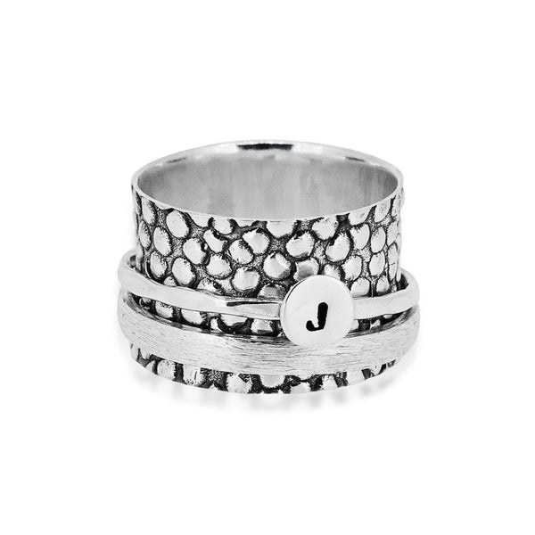 Sterling Silver Initial Ring – Textured Spinner Design | Treehut