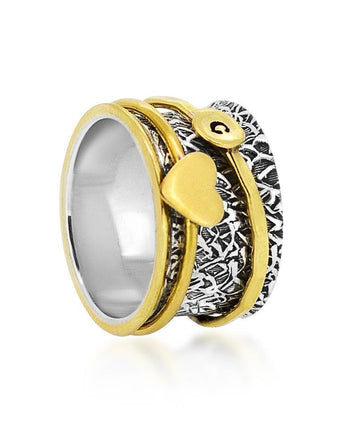Golden Heart Initial Ring Women's Engraved Ring