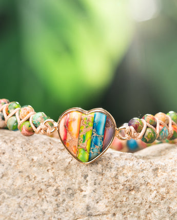 Colorful heart jasper stone bracelet with African turquoise stone Treehut 