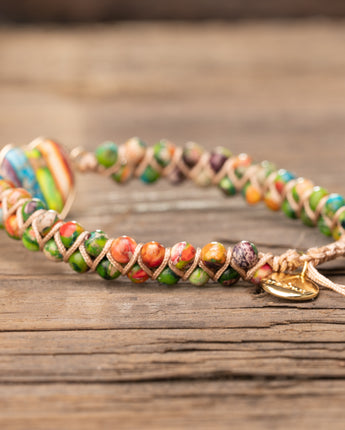 Seven chakra heart jasper stone braided stone bracelet by Treehut 