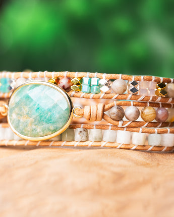 Amazonite Stone Triple Wrap Bracelet for Women