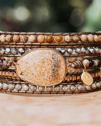 Handmade brown natural sandstone bracelet for women by Treehut