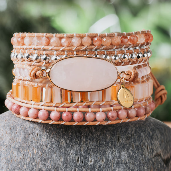 Bohemian 2024 Wrap-sody 5 Wrap Bracelet, Rose Quartz, Rudraksha