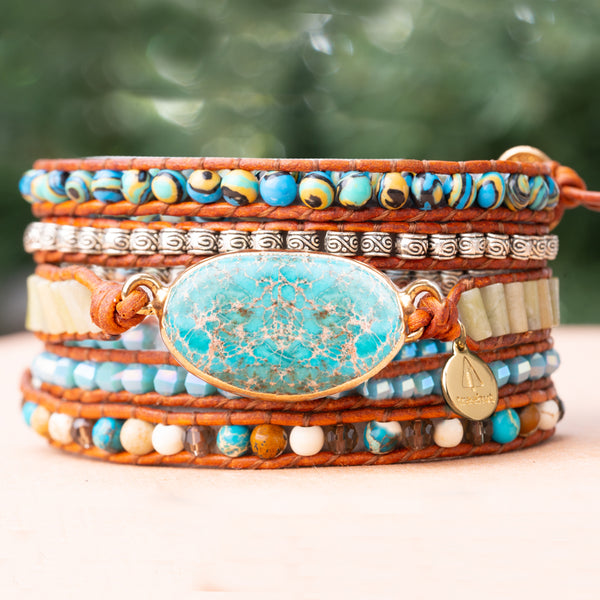 ブレスレット・バングル SELF INDULGENCE BRACELETS Bracelet for Women – Five-Wrap Design with Turquoise & Jasper