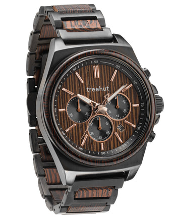 Aster Burgundy Wenge Men's Chrono Stainless Steel Wooden Watch
