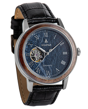 Atlas Blue Marble Black Men's Stainless Steel Wooden Watch