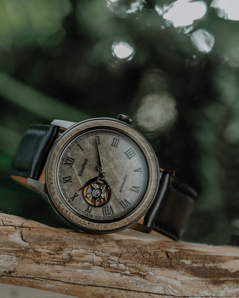 Atlas Grey Marble Black Men's Stainless Steel Wooden Watch