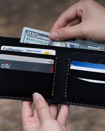 Black Bi-Fold Horizontal Wallet Men's Genuine Leather Wallet