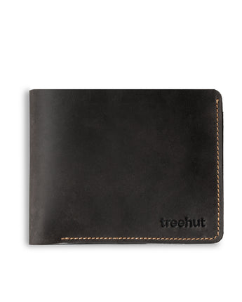 Black Bi-Fold Horizontal Wallet  Men's Genuine Leather Wallet