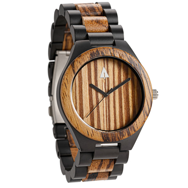 Classic Black Stainless Zebrawood River Men's Wooden Watch 