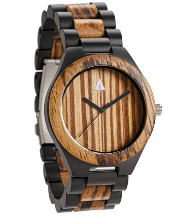 Classic Black Stainless Zebrawood River Men's Wooden Watch 