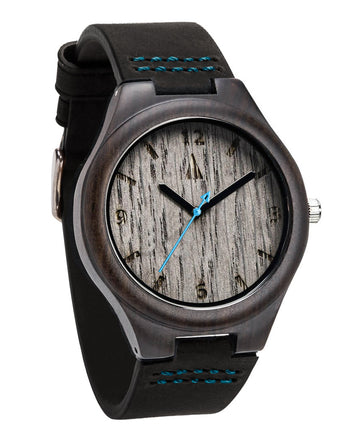 Classic Ebony Silver Oak Blue Men's Wooden Watch