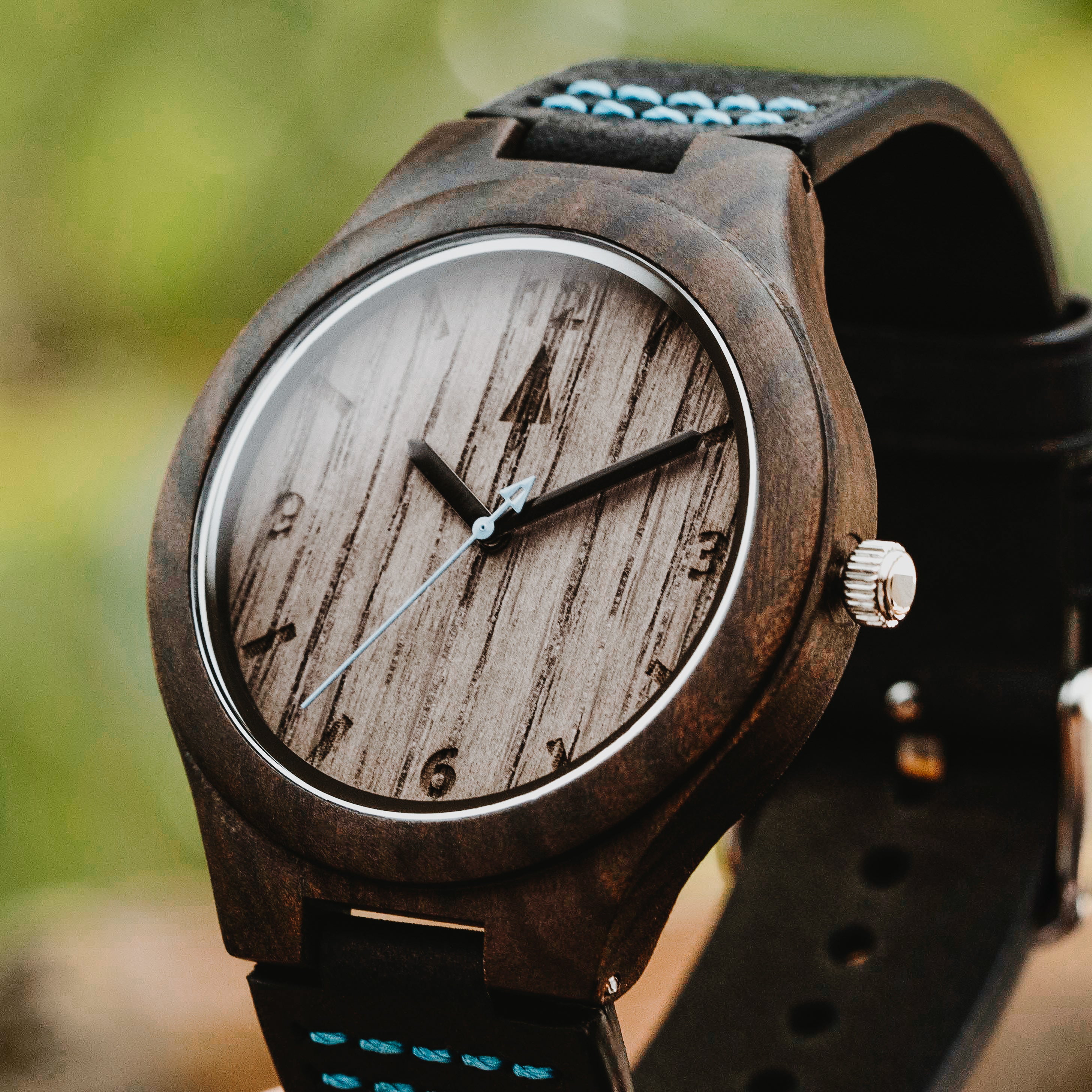 Classic Ebony Silver Oak Blue Men's Wooden Watch