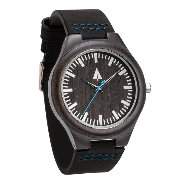 Classic Ebony Theo Blue Leather Men's Wooden Watch