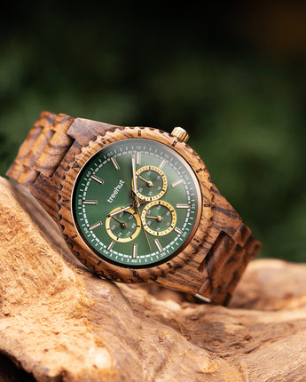 Classic Multifunction Zebrawood Green Men's Wooden Watch