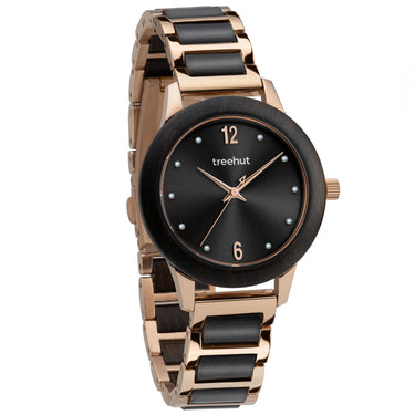 Constance Ebony Rose Gold Women's Stainless Steel Wooden Watch