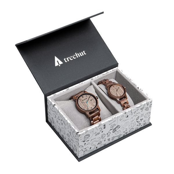 Couples Odyssey Cathaya Walnut Couples Wooden Watch