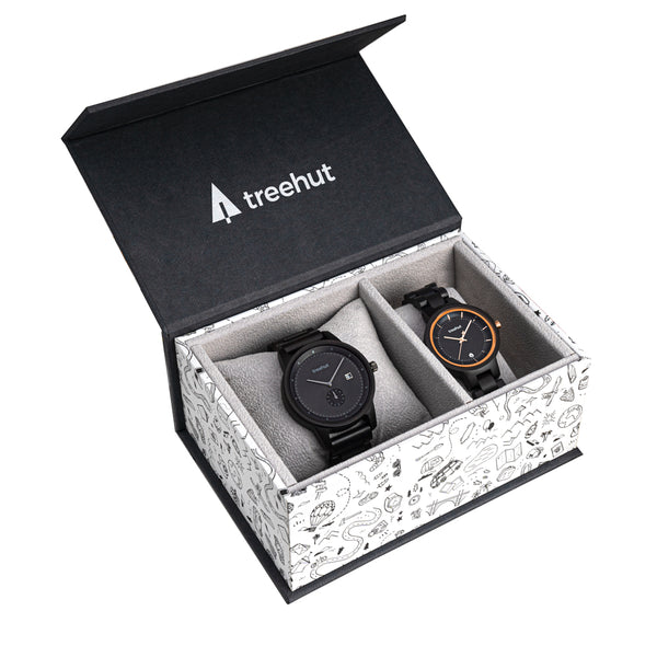 Couples Ebony Black Couples Wooden Watch