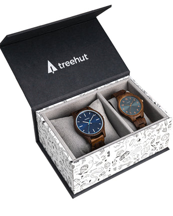 Couples Walnut Blue Couples Wooden Watch