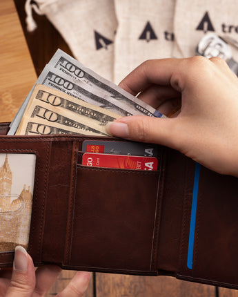Brown Tri-Fold ID Wallet Men's Genuine Leather Wallet