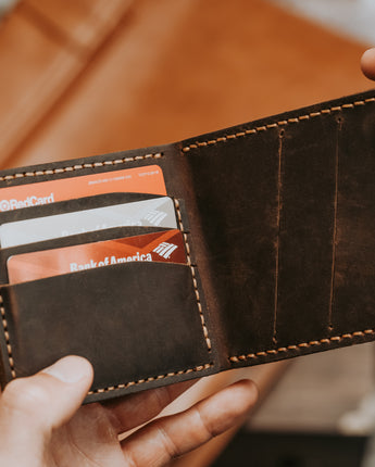 Brown Bi-Fold Coin Cards Wallet Men's Genuine Leather Wallet