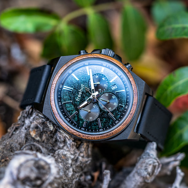 Aster Marble Walnut Black Men's Chrono Stainless Steel Wooden Watch