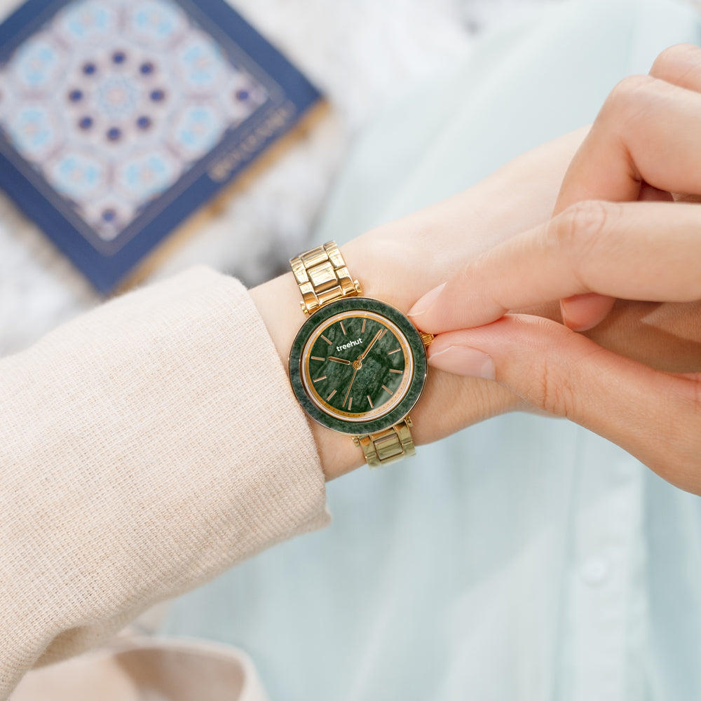 Skyler Green Marble Gold Women's Stainless Steel Watch