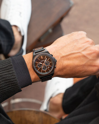 Aster Burgundy Wenge Men's Chrono Stainless Steel Wooden Watch