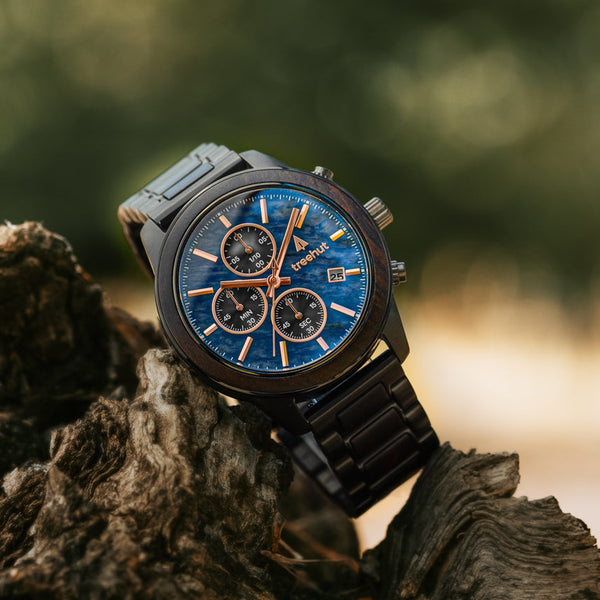 Quest Blue Marble Ebony Men's Wooden Watch