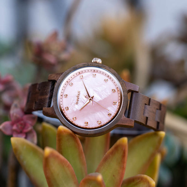 Emma Pearl Walnut Rose Women's Wooden Watch