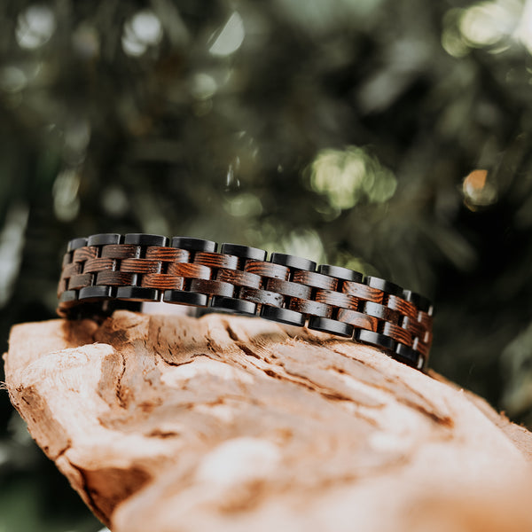African Wenge Wood Bracelet – Bold Links, Matte Black Edge | Treehut