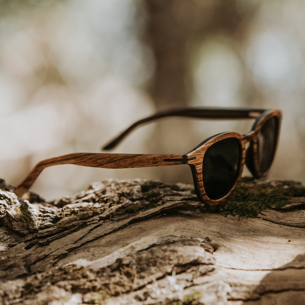 TREEHUT Wood Sunglasses Men Yellow Grey Zebrawood Ebony