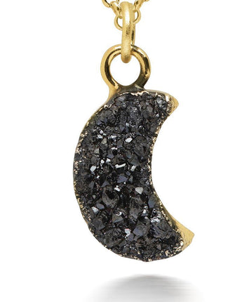 Crescent Black Druzy Necklace Women's Stone Necklace 