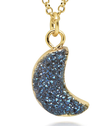 Crescent Blue Druzy Necklace Women's Stone Necklace