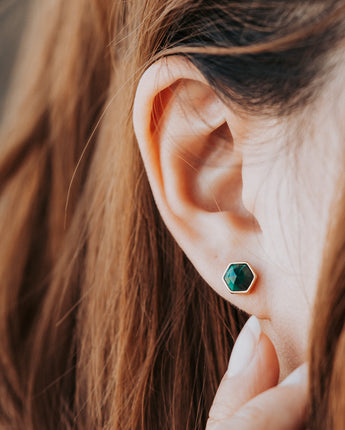 Hex Malachite Stud Earrings Women's Stone Earrings
