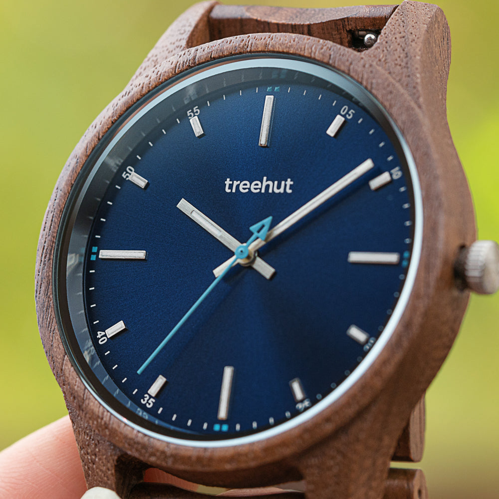 TREEHUT; Dubline Walnut Blue (Wooden Watch, Men, Brown Blue, Walnut)