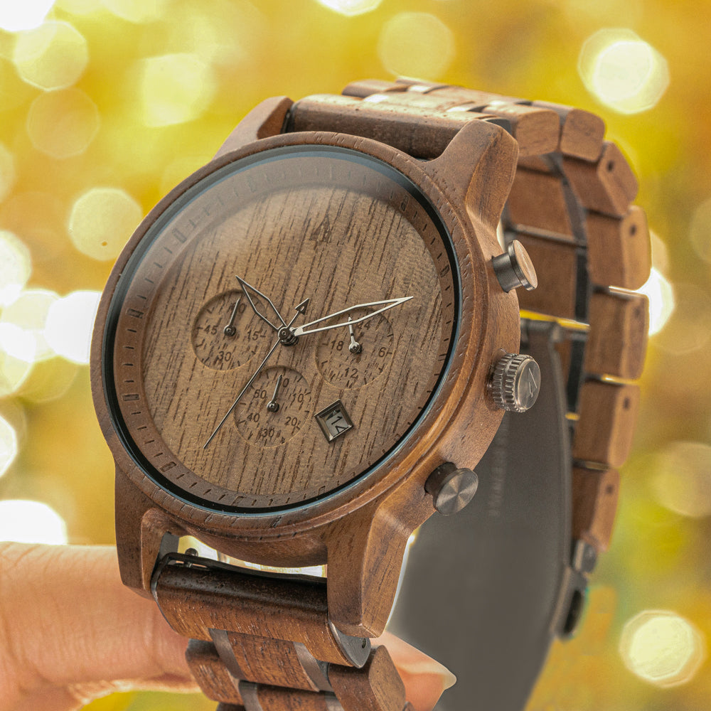 TREEHUT Wood Watches Boyd Chronograph North Watch Mens Walnut | Japanese Chocolate | | Movement Brown | | Treehut | Function | Walnut Quartz
