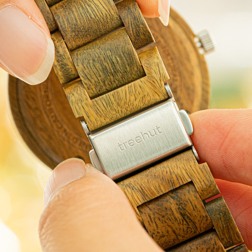 TREEHUT engraved wood watch, Blue Grey, Mens Watch, Marble Grey Maple, Tao Blue Marble Grey Maple, Japanese Quartz Movement