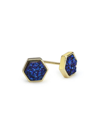 Geo Royal Blue Hex Druzy Earrings Women's Stone Earring