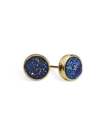 Geo Blue Round Druzy Stud Women's Stone Earring