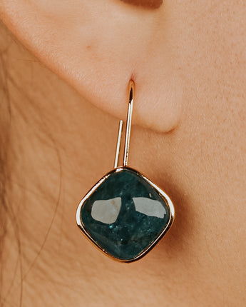 Gold and blue geometrical apatite stone earrings 