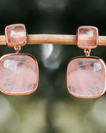 Treehut pink and gold natural rose quartz earrings 