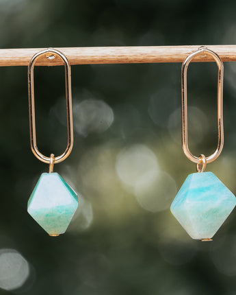 Blue and gold geometrical natural amazonite stone earrings