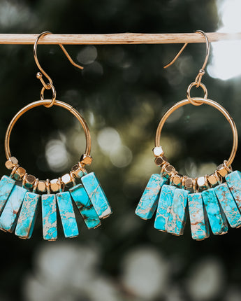 Blue turquoise stone hoop and dangle earrings for her