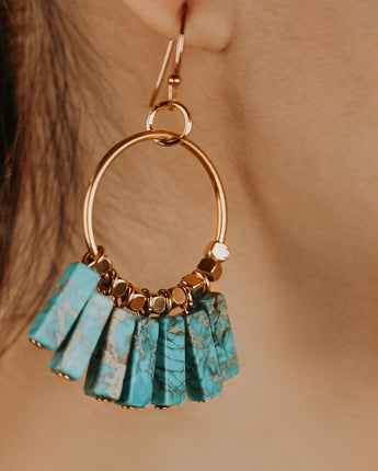 Treehut natural stone earrings with turquoise stone and gold hoop